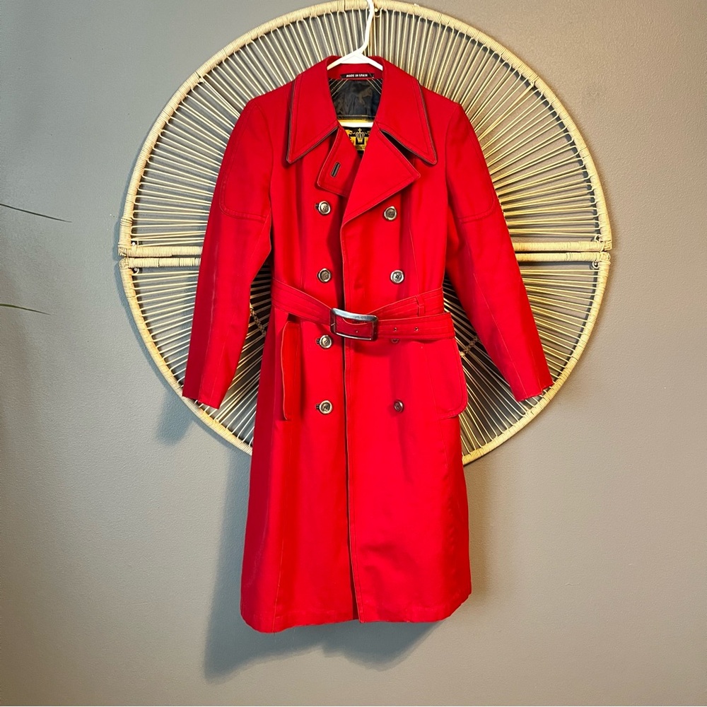 Vintage 70’s  HISPACOR made in Spain Women's Red Double-Breasted Trench Coat
